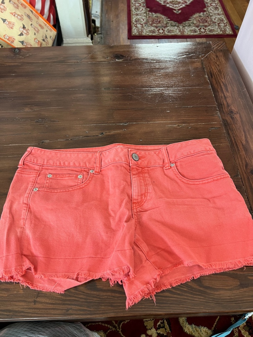 American Eagle Outfitters Coral Frayed Hem Denim Shorts